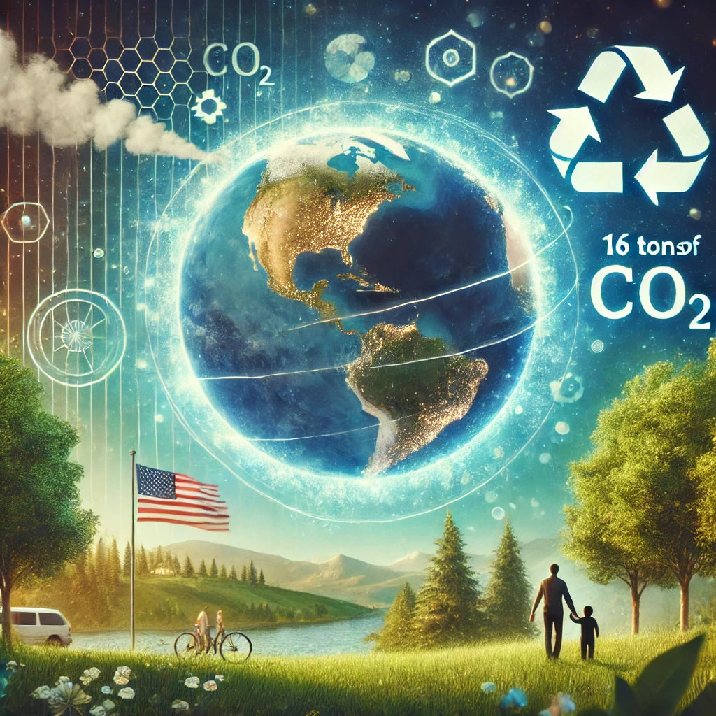 Average person in the US emits 16 tons of CO2 per year.